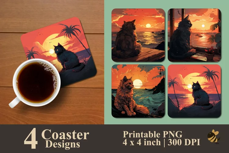 Dreamy Cat Coaster Sublimation Designs