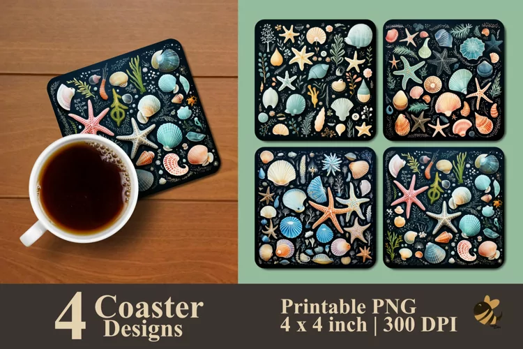 Handdrawn Nautical Coaster Sublimation Designs