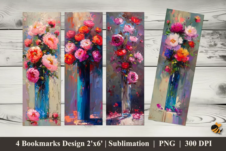 Peonies Flower Bookmarks Sublimation Design