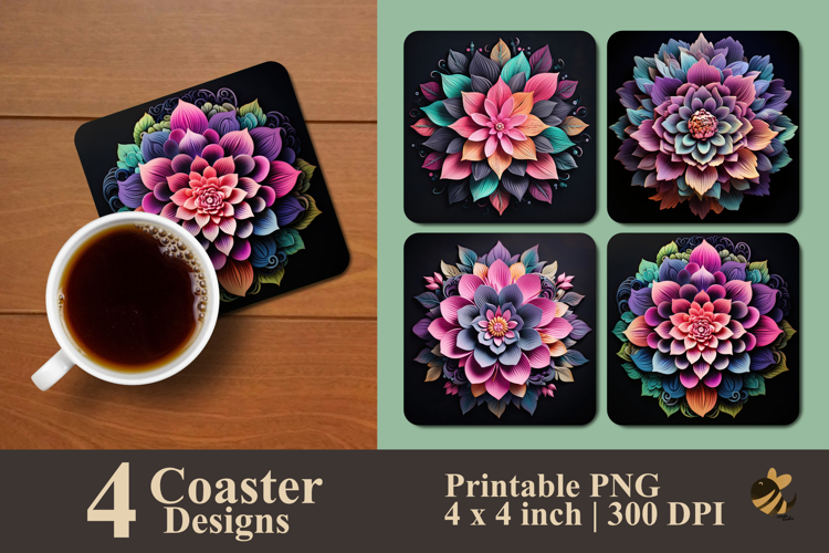 Chalk Floral Mandala Bloom Coaster Sublimation Design