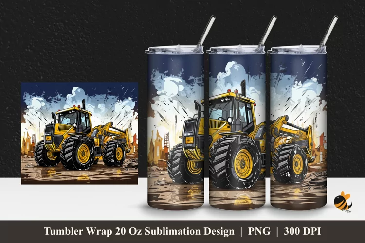 Buldozer Illustration Tumbler Wrap Sublimation Design 1