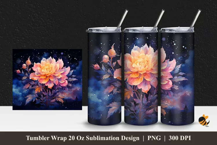 Misty Night Flower Tumbler Wrap Sublimation Design 1