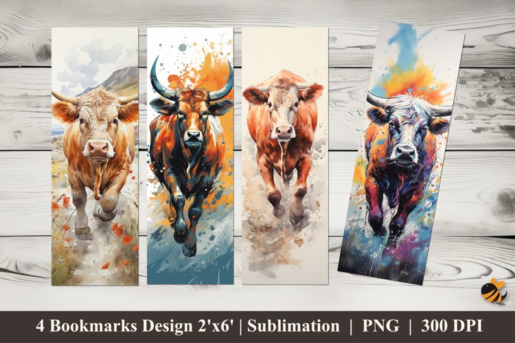Running Cow Bookmarks Sublimation Design example image 1