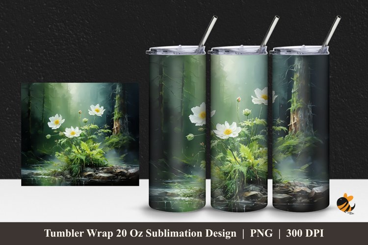 Forest Flower Tumbler Wrap Sublimation Design 1