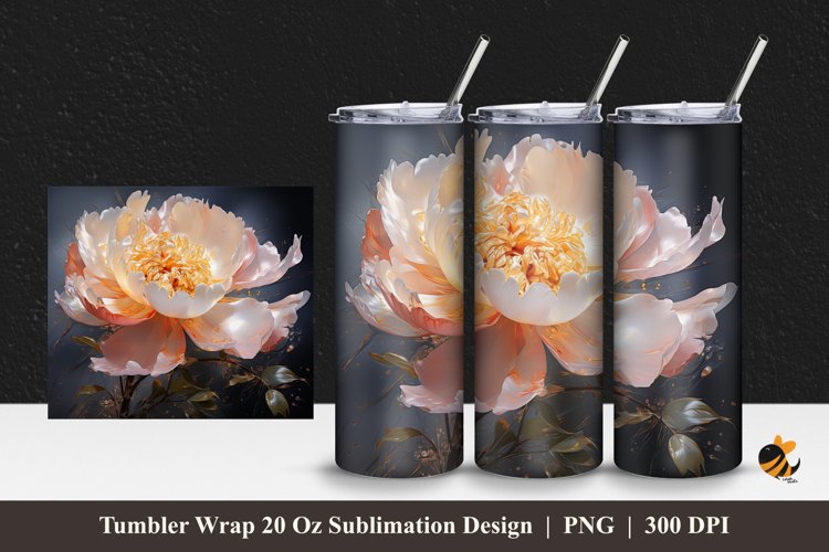 Golden Peony Tumbler Wrap Sublimation Design 1
