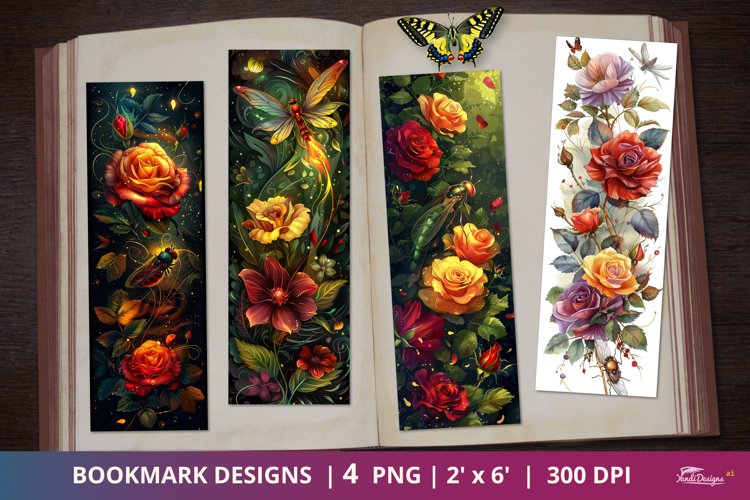 Beautiful Roses Flower Scrapbook Bookmark Designs