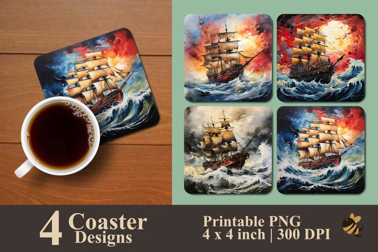 Painting Ship Coaster Sublimation Designs