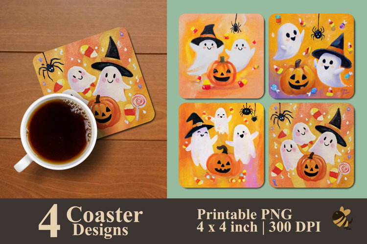 Halloween Ghost Party Coaster Sublimation Design