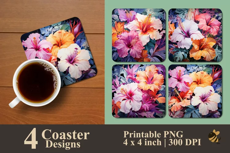 Multicolor Flower Coaster Sublimation Designs