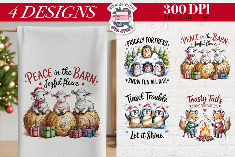 Christmas Cute Animals Clipart PNG Sublimation 4 Design