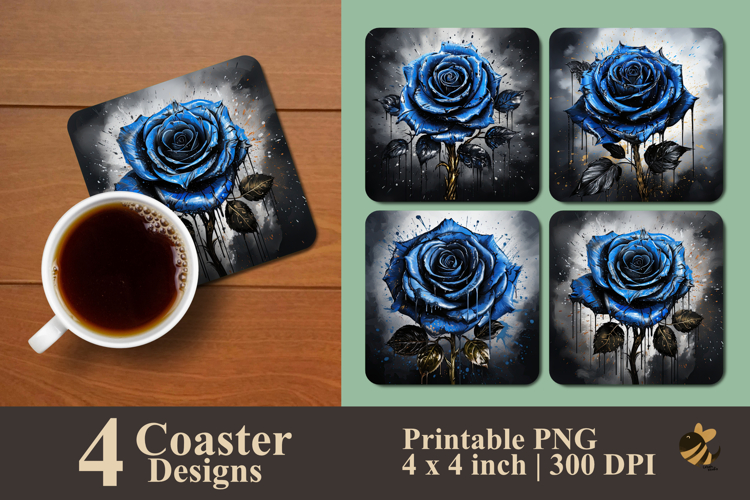 Dark Blue Rose Coaster Sublimation Design