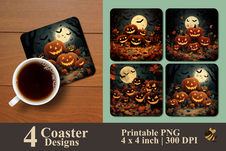 Horror Halloween Pumpkin Coaster Sublimation Design