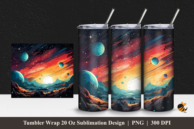 Universe Illustration Tumbler Wrap Sublimation Design 1 example image 1