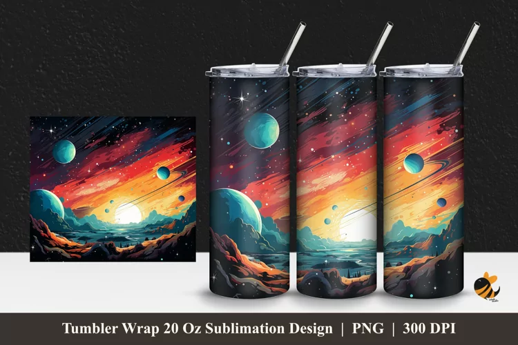 Universe Illustration Tumbler Wrap Sublimation Design 1