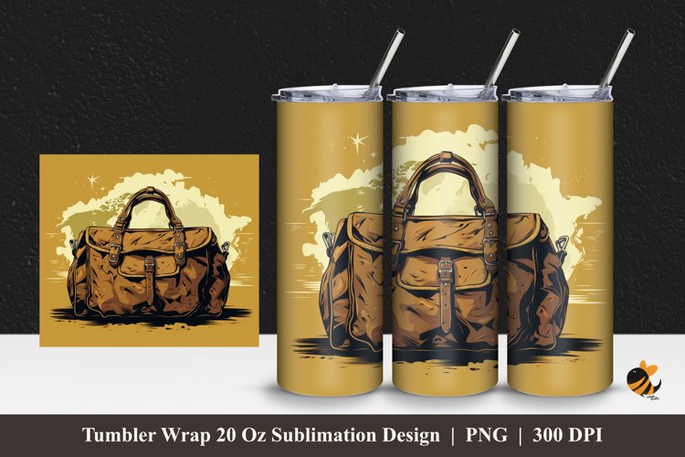 Retro Military Bag Tumbler Wrap Sublimation Design 1 example image 1