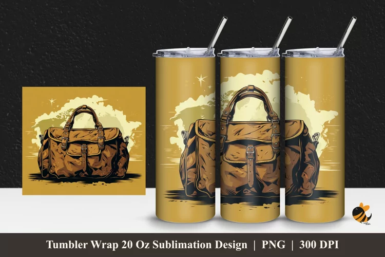 Retro Military Bag Tumbler Wrap Sublimation Design 1