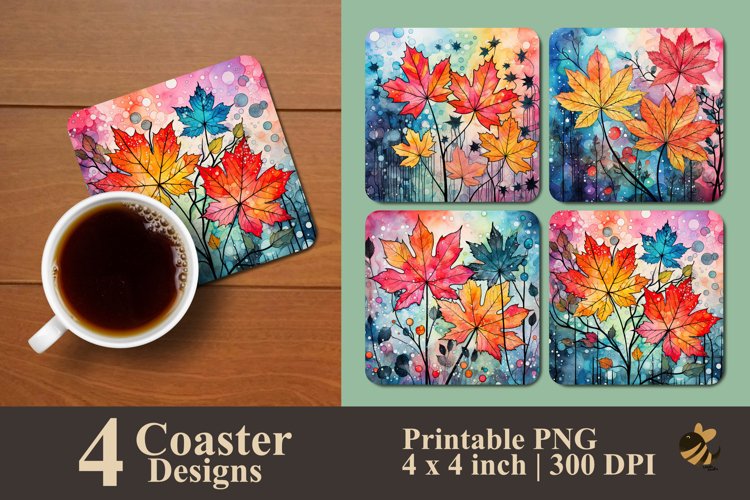 Beauty Maple Leaves Coaster Sublimation Designs example image 1