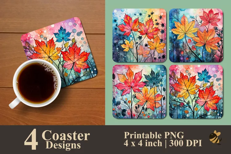 Beauty Maple Leaves Coaster Sublimation Designs