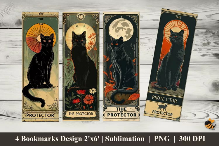 Black Cat Sitting Bookmarks Sublimation Design