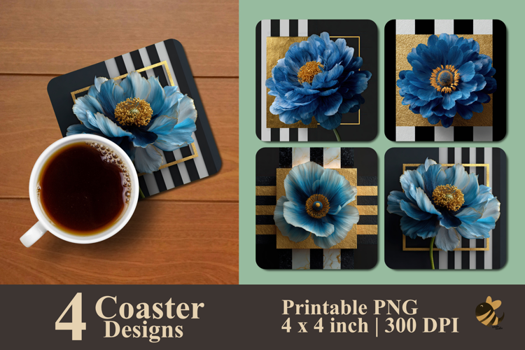 Elegant Blue Blossom Coaster Sublimation Design