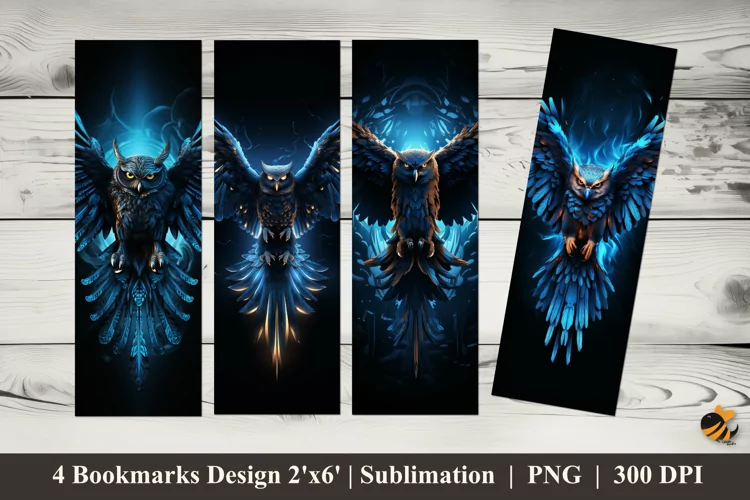 Neon Blue Owl Bookmarks Sublimation Design