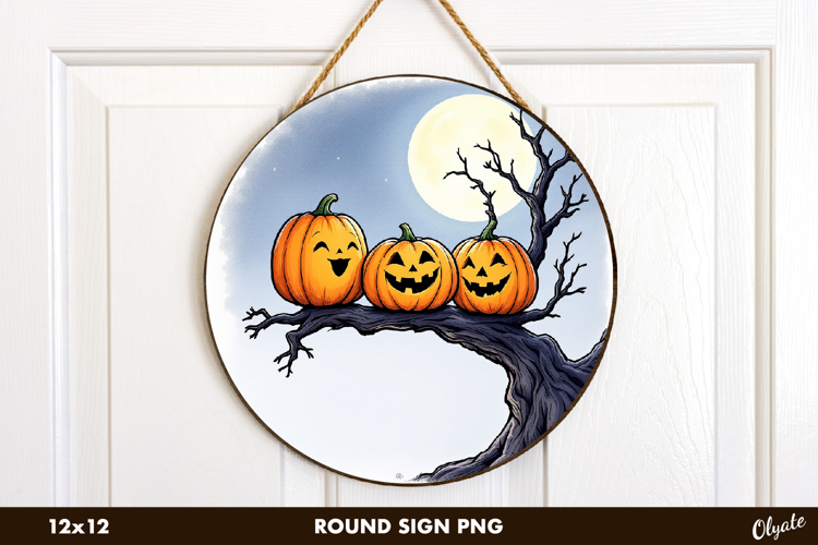 Monster, Pumpkins, Halloween Round Sign Sublimation PNG