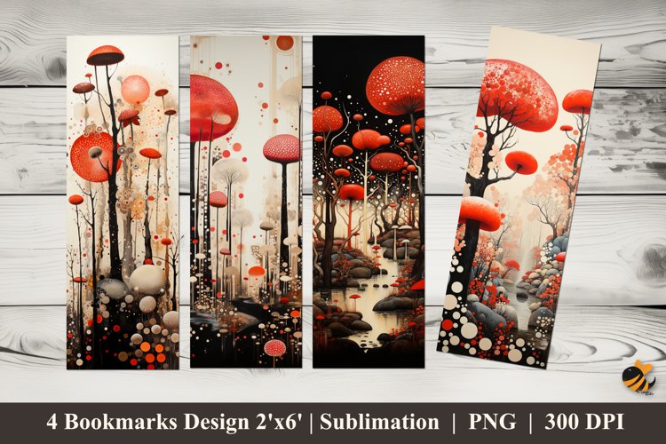 Mushroom Flower Bookmarks Sublimation Design example image 1