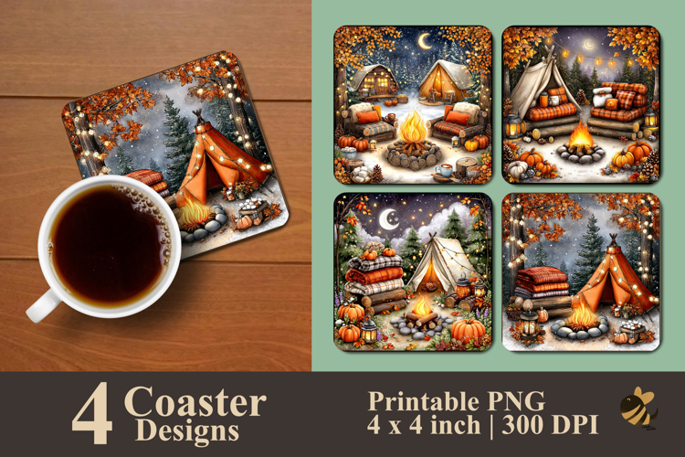 Autumn Camping Coaster Sublimation Design