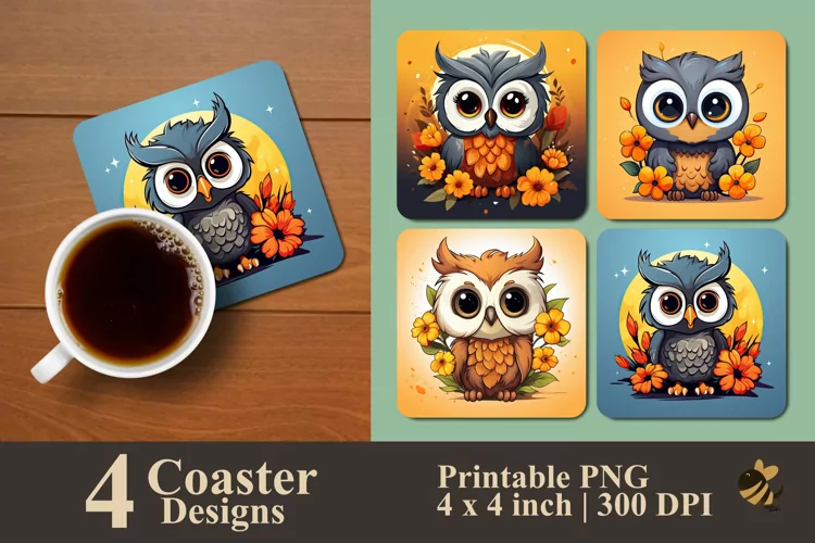 Owl And Flower Coaster Sublimation Designs