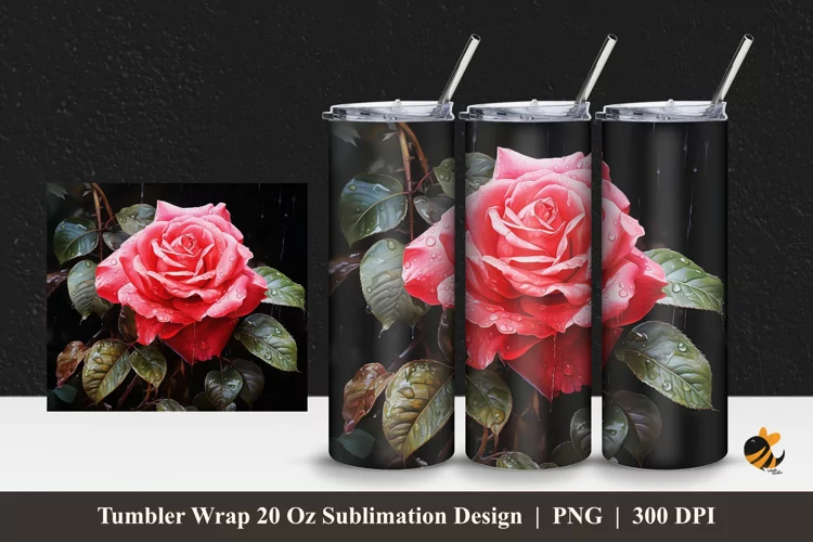 Forest Rose Tumbler Wrap Sublimation Design 1