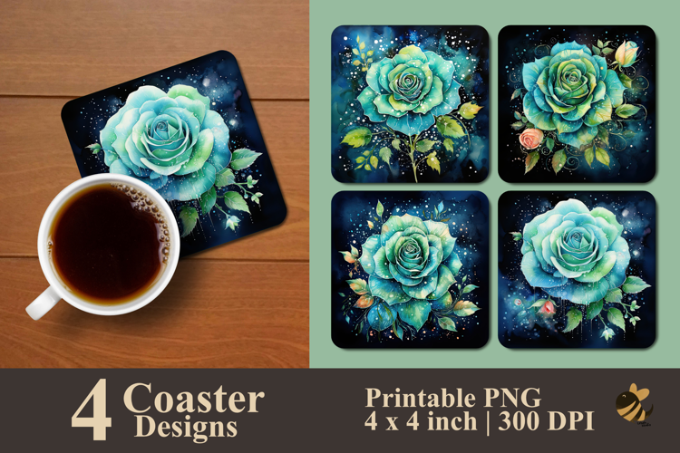 Seagreen Rose Coaster Sublimation Design