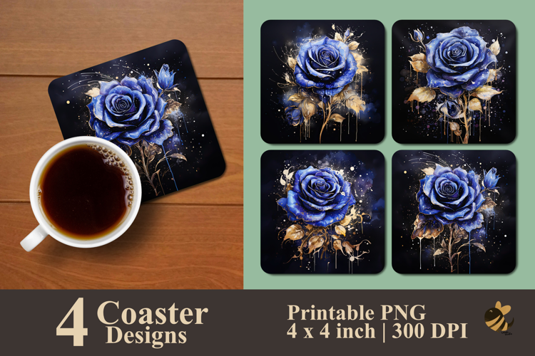 Navy Blue Rose Coaster Sublimation Design