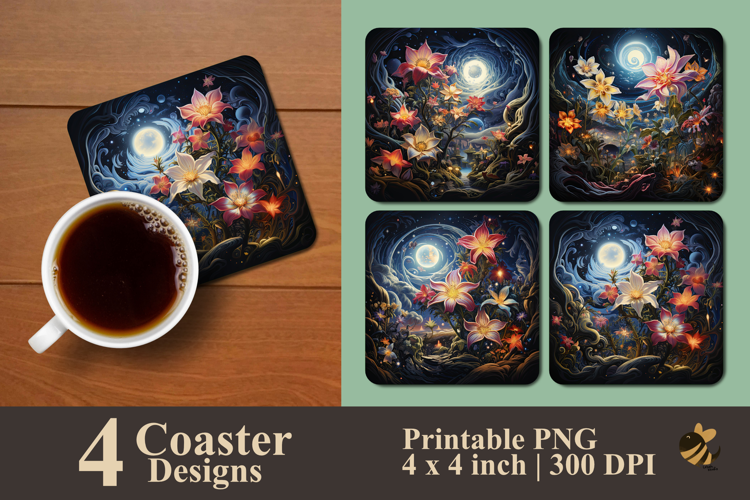 Celestial Botanical Coaster Sublimation Design