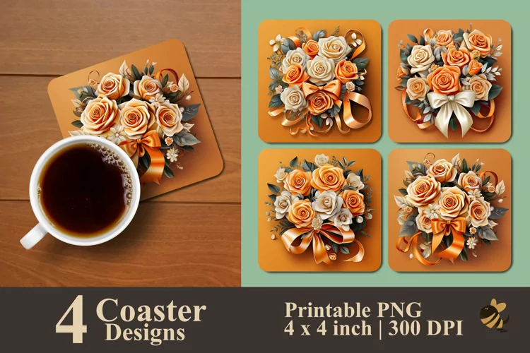 Ribbon Rose Coaster Sublimation Designs