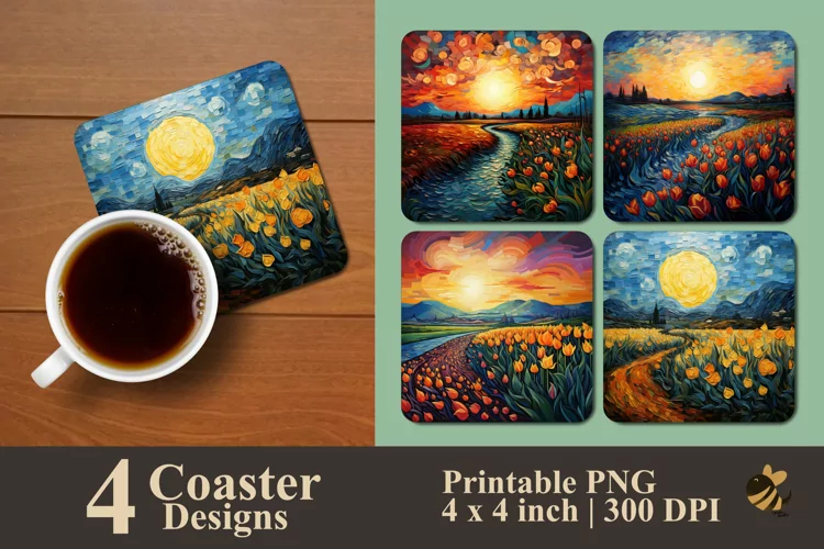 Tulip Field Coaster Sublimation Designs
