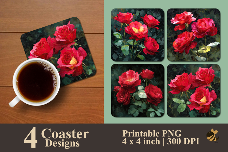 Brush Roses Coaster Sublimation Design