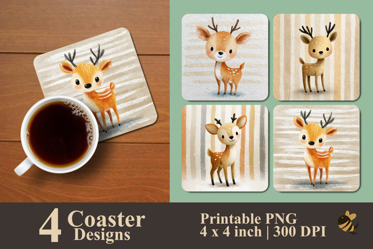 Cute Deer And Stripe Coaster Sublimation Design