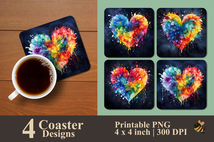 Color Burst Heart Coaster Sublimation Design