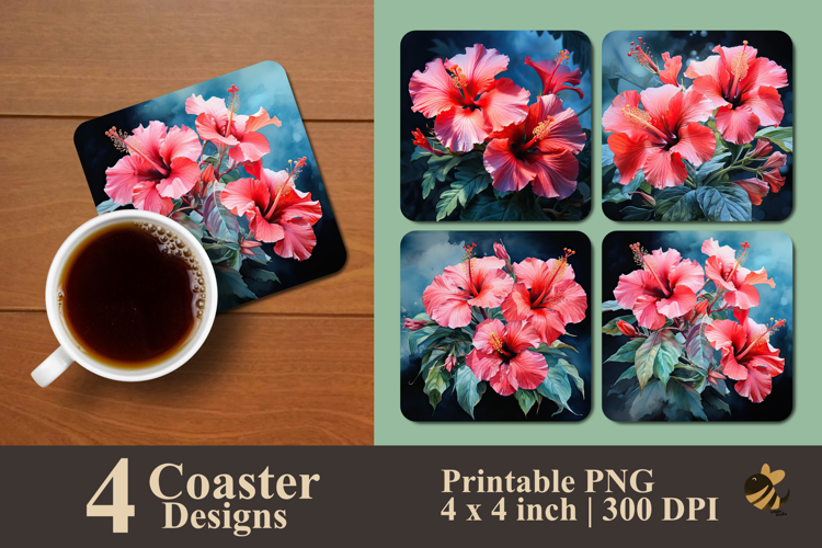 Beautiful Realistic Hibiscus Coaster Sublimation Design