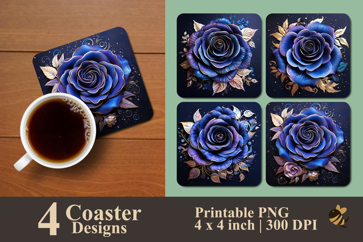Dark Blue Rose Coaster Sublimation Design