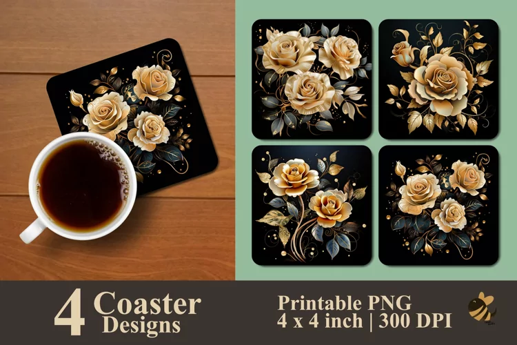 Golden Roses Coaster Sublimation Designs