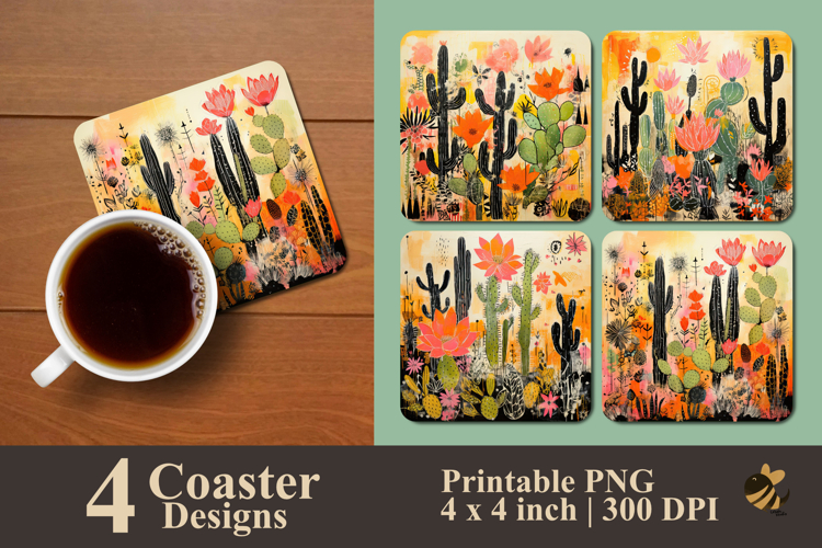 Abstract Cactus Coaster Sublimation Design example image 1