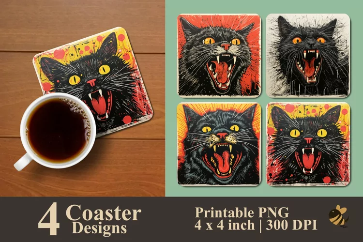 Angry Cat Coaster Sublimation Designs