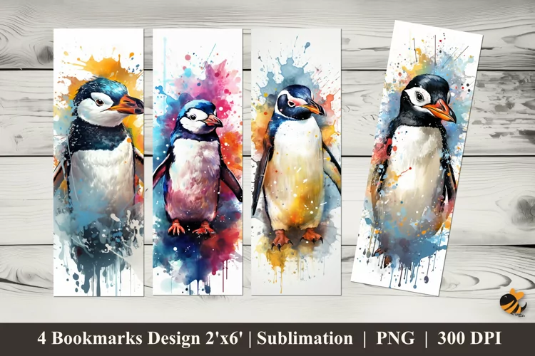 Penguin Splash Paint Bookmarks Sublimation Design