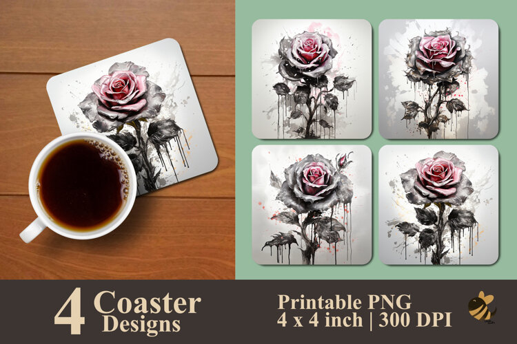Antique Silver Rose Coaster Sublimation Design example image 1