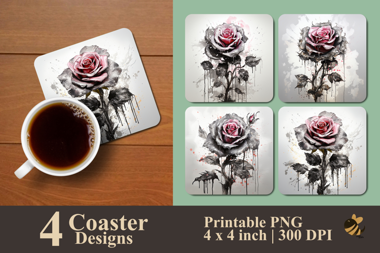 Antique Silver Rose Coaster Sublimation Design