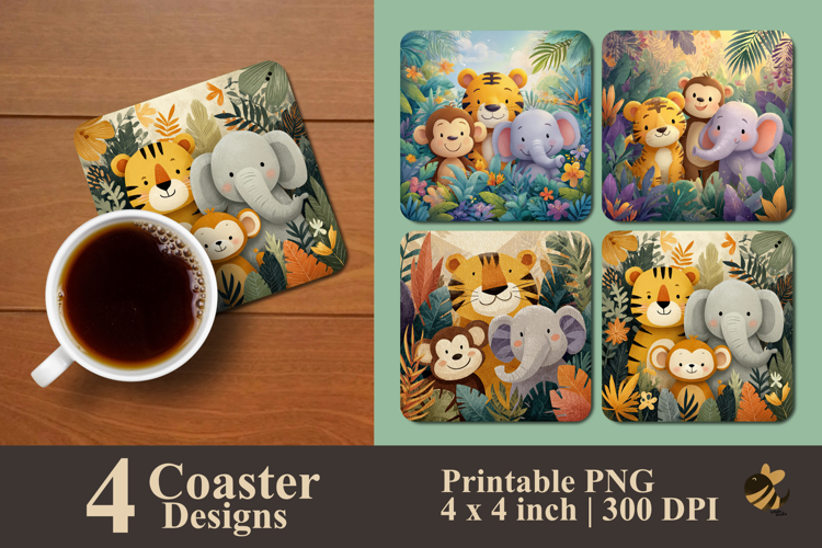 Cute Forest Animal Friends Coaster Sublimation Design