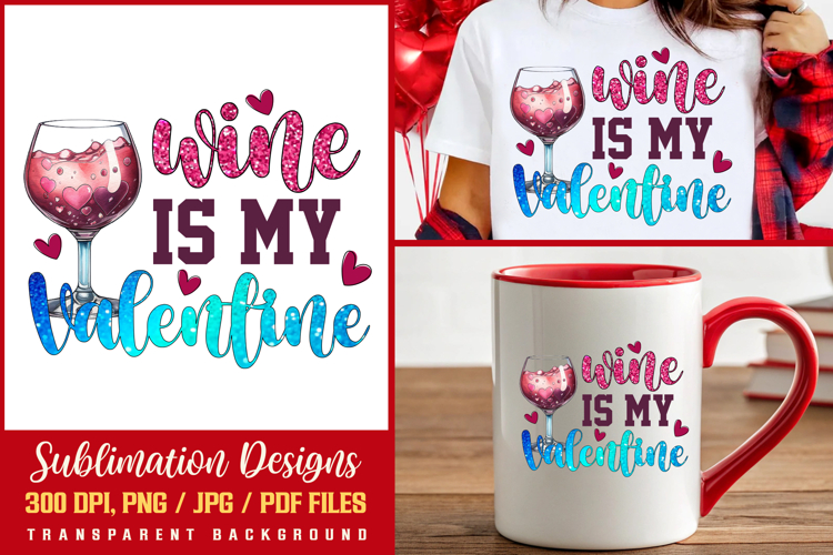 Valentine Sublimation PNG, Wine Is My Valentine PNG JPG