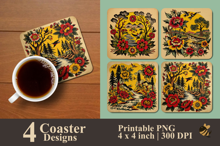 Retro Nature Coaster Sublimation Design