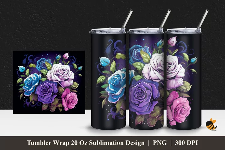 Rose Charm Tumbler Wrap Sublimation Design 1
